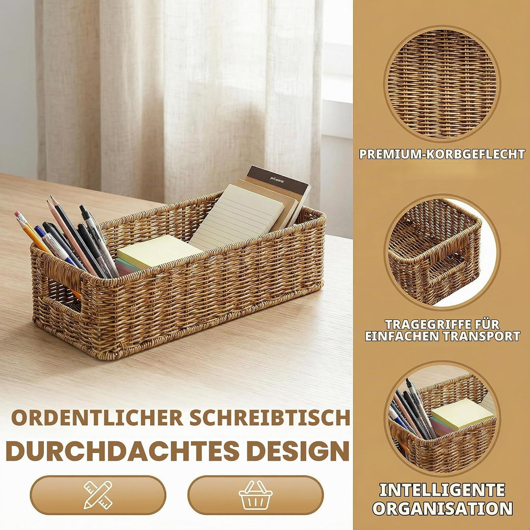 Zerodeko Geflochtener Rattanimitat Aufbewahrungskorb 15.5X35.5X9Cm Schreibtisch Organizer Für Kleini