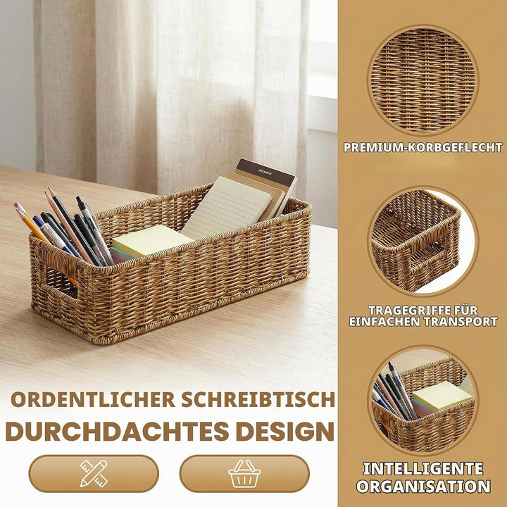 Zerodeko Geflochtener Rattanimitat Aufbewahrungskorb 15.5X35.5X9Cm Schreibtisch Organizer Für Kleini