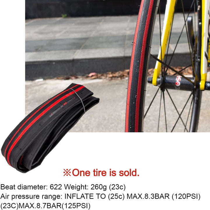 GORIX Road Bike Slick Tire 700×23C or 700×25C Cycling Bicycle (Passion) 700×23c Black×Red(1 Tire), 7