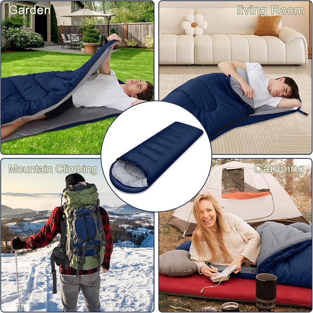 Dunkel Blau 220x85cm Wasserdichter Schlafsack mit Kompressionsbeutel, 3 Jahreszeiten Schlafsack 1.6k