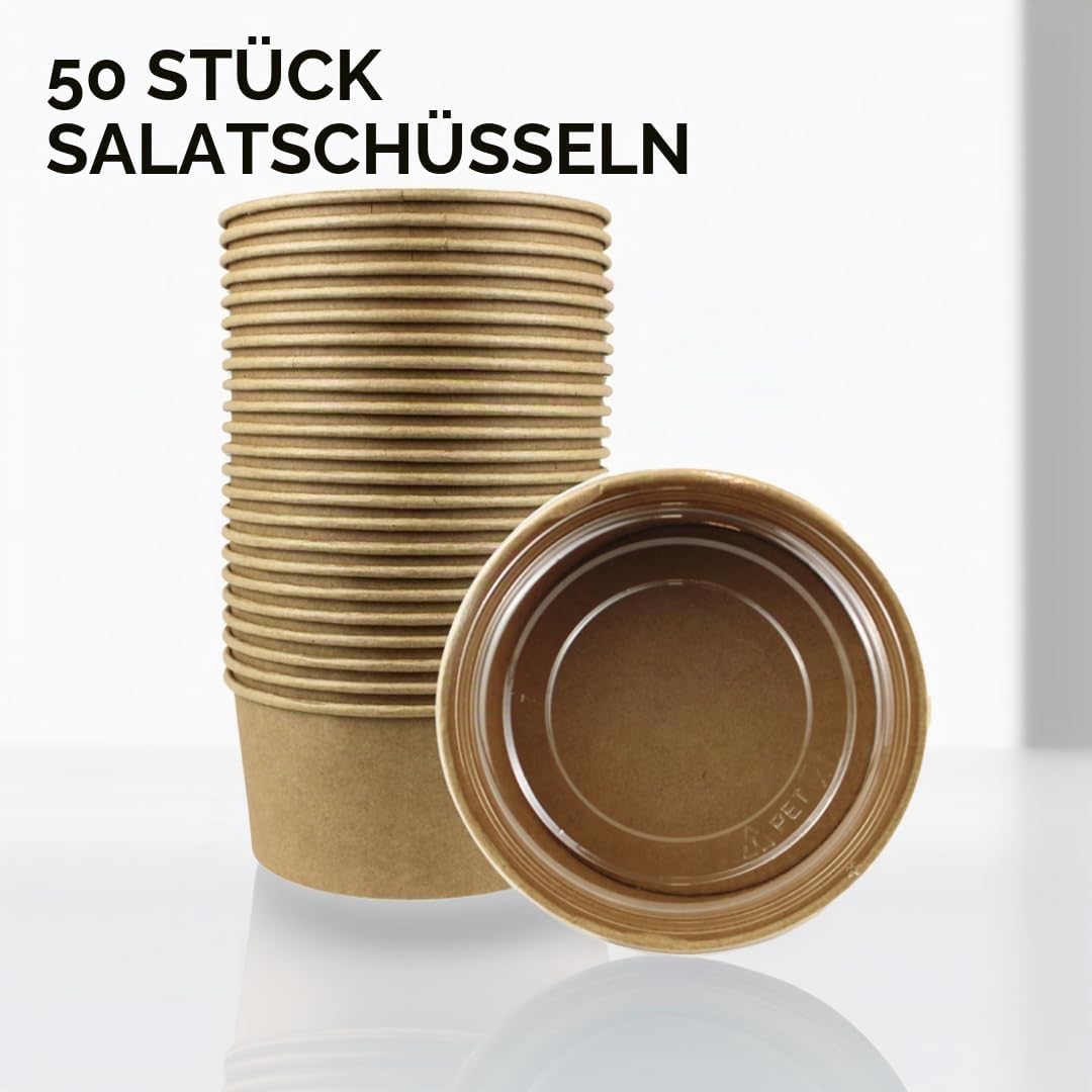 Enpack - 750ml Pappschalen für Lebensmittel aus Kraft Papier mit RPET Deckel 100 Stück - Einweg Papp
