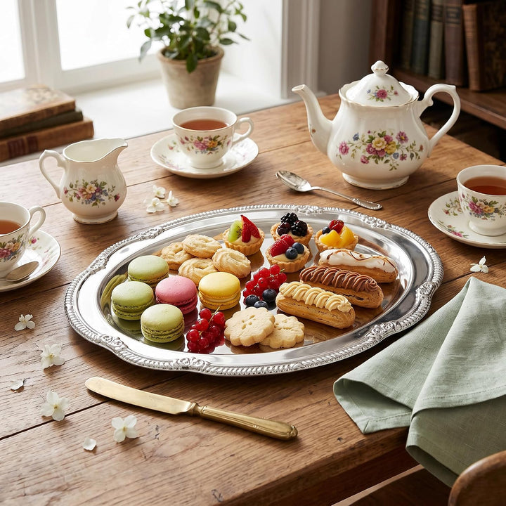 Zerodis Desserttablett, Vintage-Servierplatte aus Metall Im Hofstil mit Gravur, Dekorative Servierpl