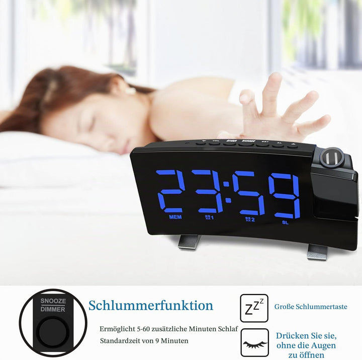 VORRINC Projektionswecker, Digital Wecker Radiowecker mit Projektion 180 °, USB-Anschluss Doppelalar