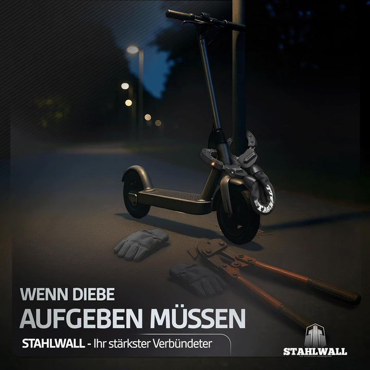 E Scooter Schloss - maximale Sicherheit, feuergehärteter Stahl, Handschellenschloss für E Roller & F