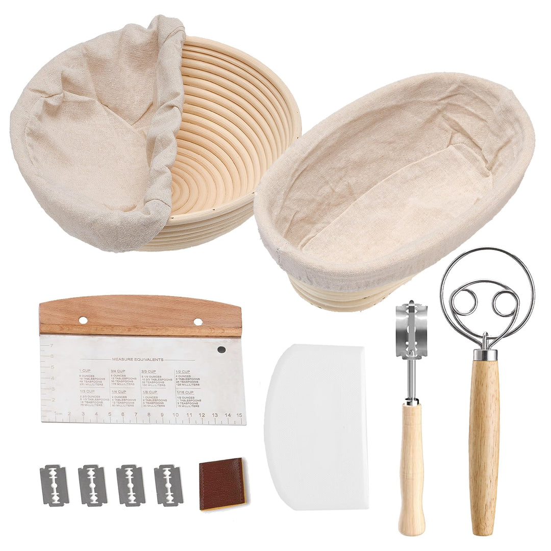 Herogo Gärkörbchen Set, 6-teilig Gärkorb Brot zum Brotbacken, 23cm Rund & 25cm Oval Gärkörbchen für