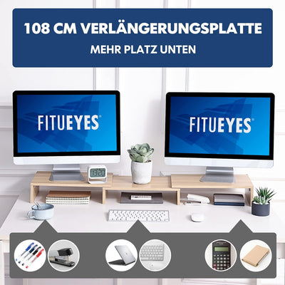 FITUEYES Dual Monitorständer aus Holz, Verstellbare Länge und Schwenkwinkel Bildschirmständer, Monit