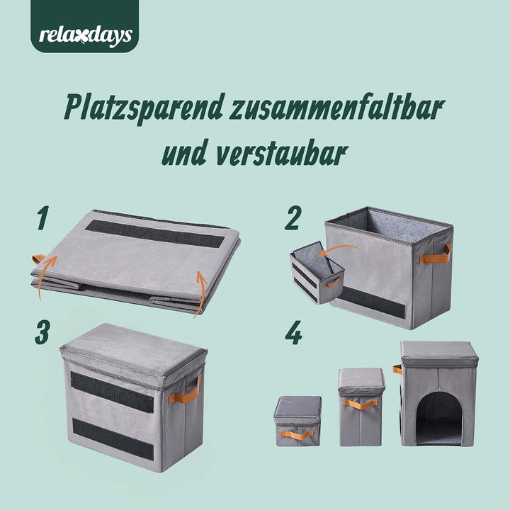 Relaxdays Hundetreppe, 3 Stufen, Höhle & Stauraum, HxBxT: 44,5 x 78 x 33,5 cm, faltbar, Hunderampe B