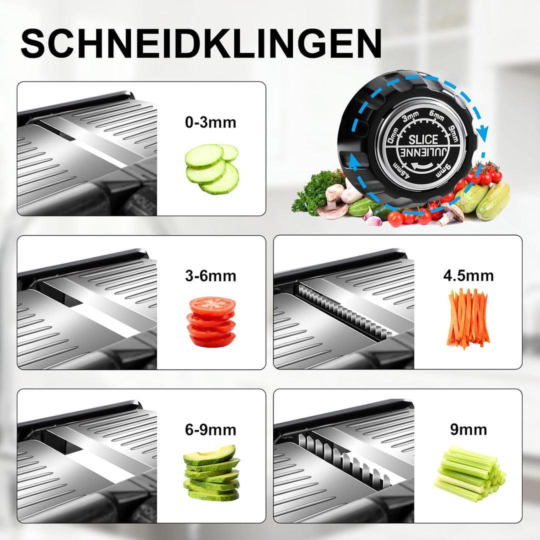 Masthome Mandoline Gemüsehobel,10 in 1 Küchenhobel Schneider mit Edelstahlklingen, Multifunktionaler