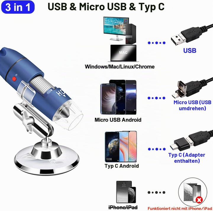 Ninyoon 2K USB Digital Mikroskop für Android PC, 40-1000X Mikroskop Super HD Endoskop Lupe Kamera Ko