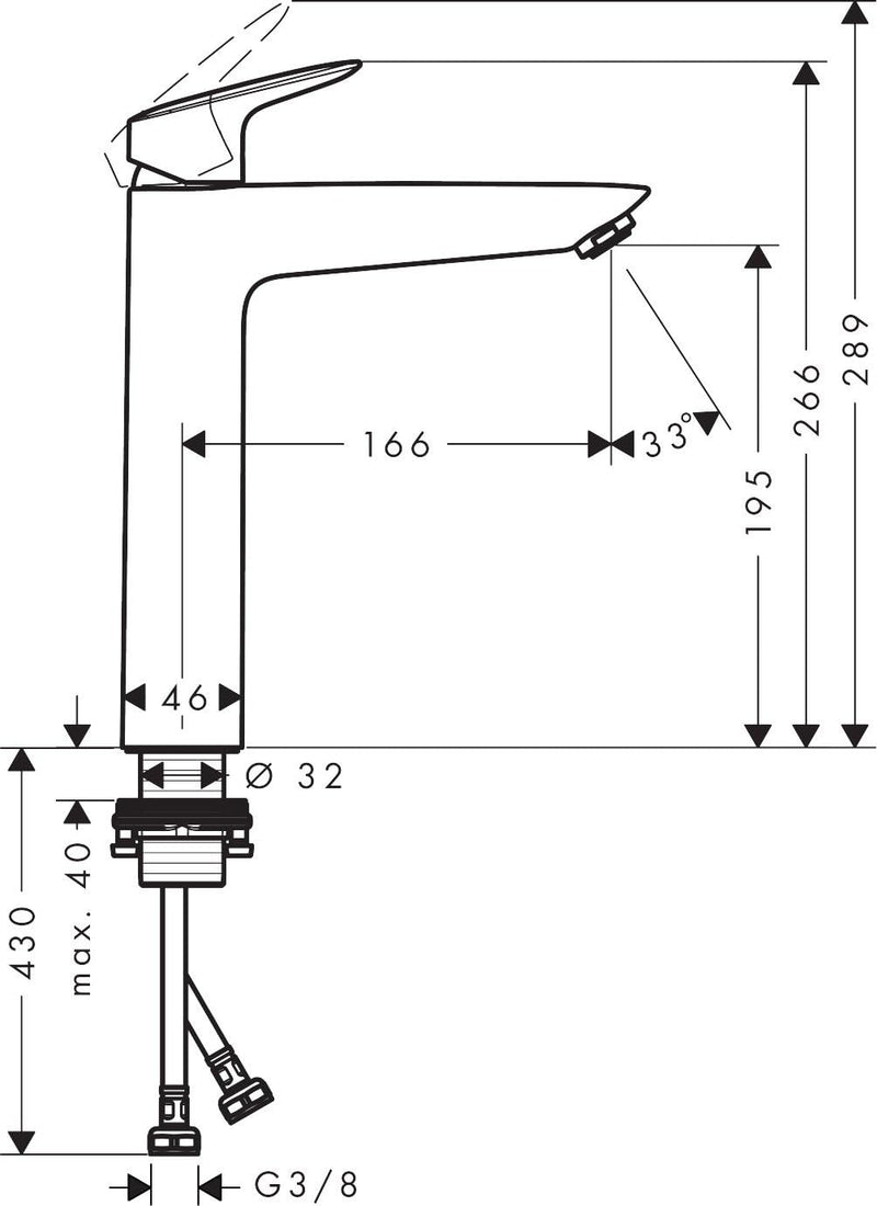 hansgrohe Wasserhahn Logis (Armatur mit Auslauf Höhe 190mm, ohne Ablaufgarnitur) Chrom Chrom Auslauf