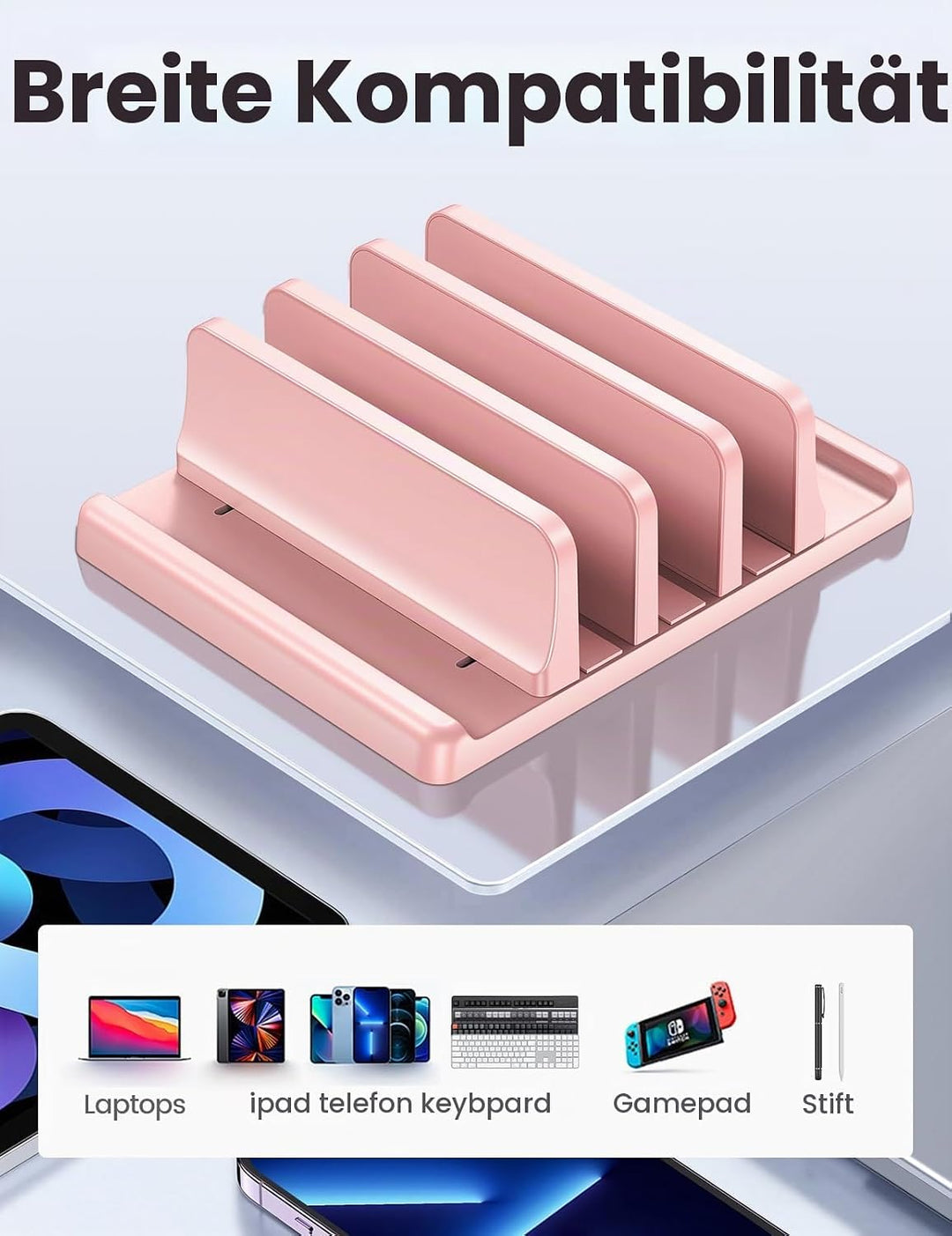 VAYDEER Vertikaler Laptopständer - Platzsparend &amp; Verstellbar, 5-in-1, 3 Steckplätze, für MacBook, N