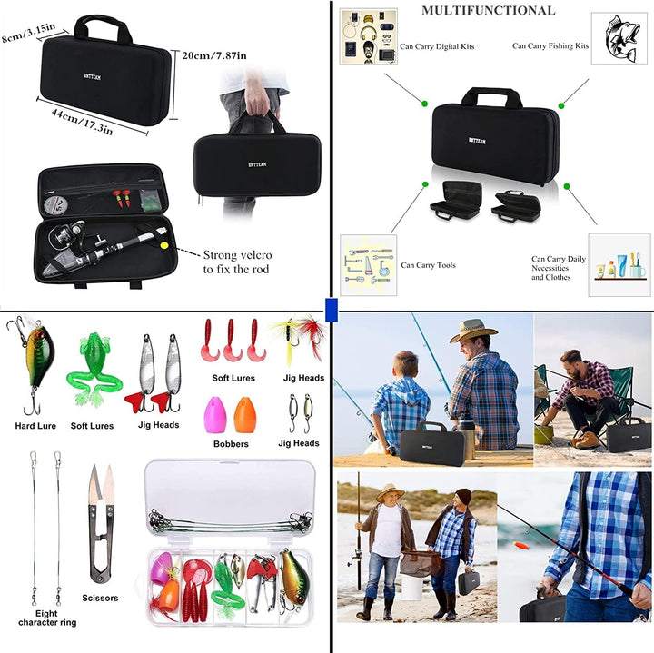 BNTTEAM Tragbares Angel-Spinnruten- und Rollen-Kombi-Set Kohlefaser-Fluoreszenz-Rutenspitze, mit Ang