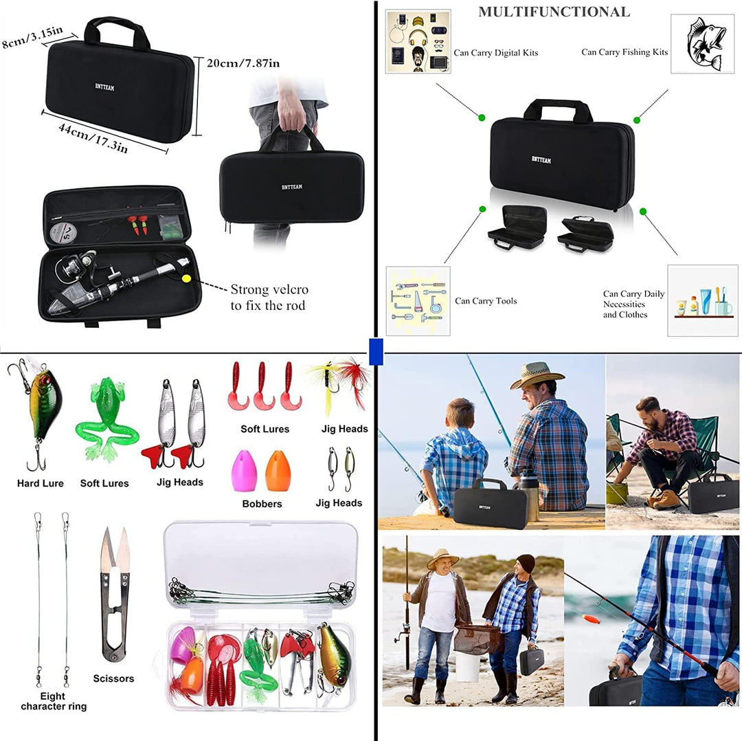 BNTTEAM Tragbares Angel-Spinnruten- und Rollen-Kombi-Set Kohlefaser-Fluoreszenz-Rutenspitze, mit Ang