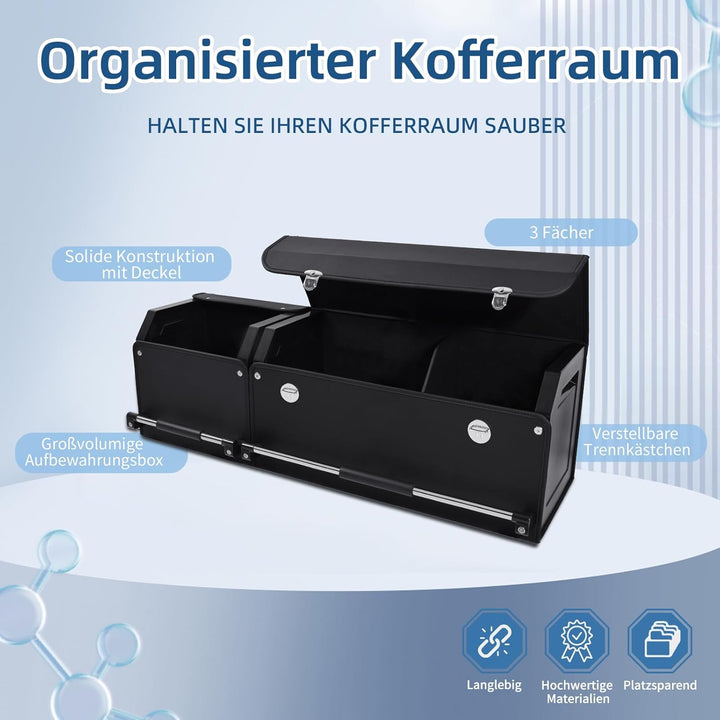 Auto Kofferraum Organizer mit Deckel – 2-in-1 Modulares XXL-Kofferraumtasche, Multifunktionaler Aufb