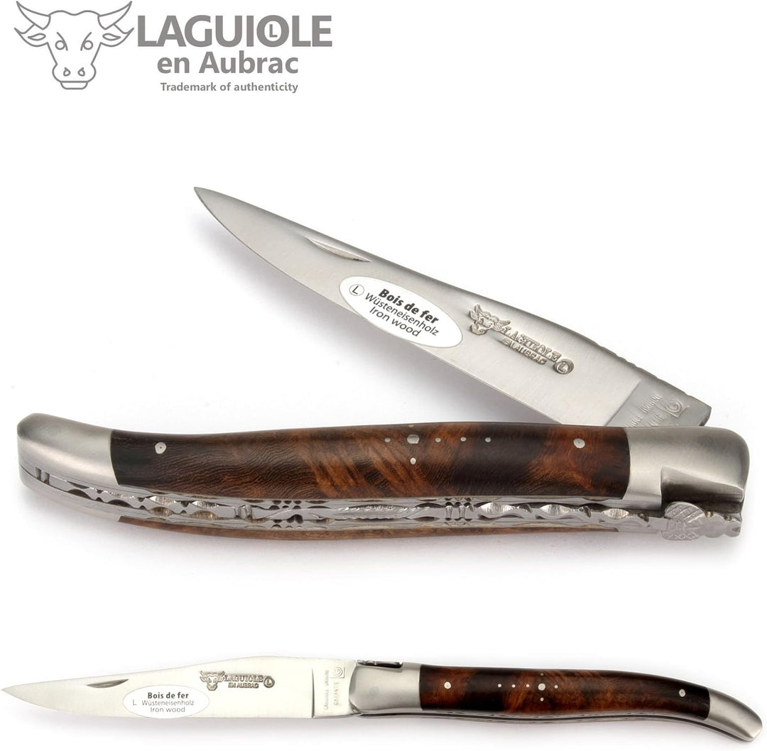 Laguiole en Aubrac - 12 cm Laguiole Taschenmesser - Doppelplatine - Griff Eisenholz - Messer Klinge