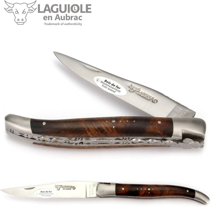 Laguiole en Aubrac - 12 cm Laguiole Taschenmesser - Doppelplatine - Griff Eisenholz - Messer Klinge