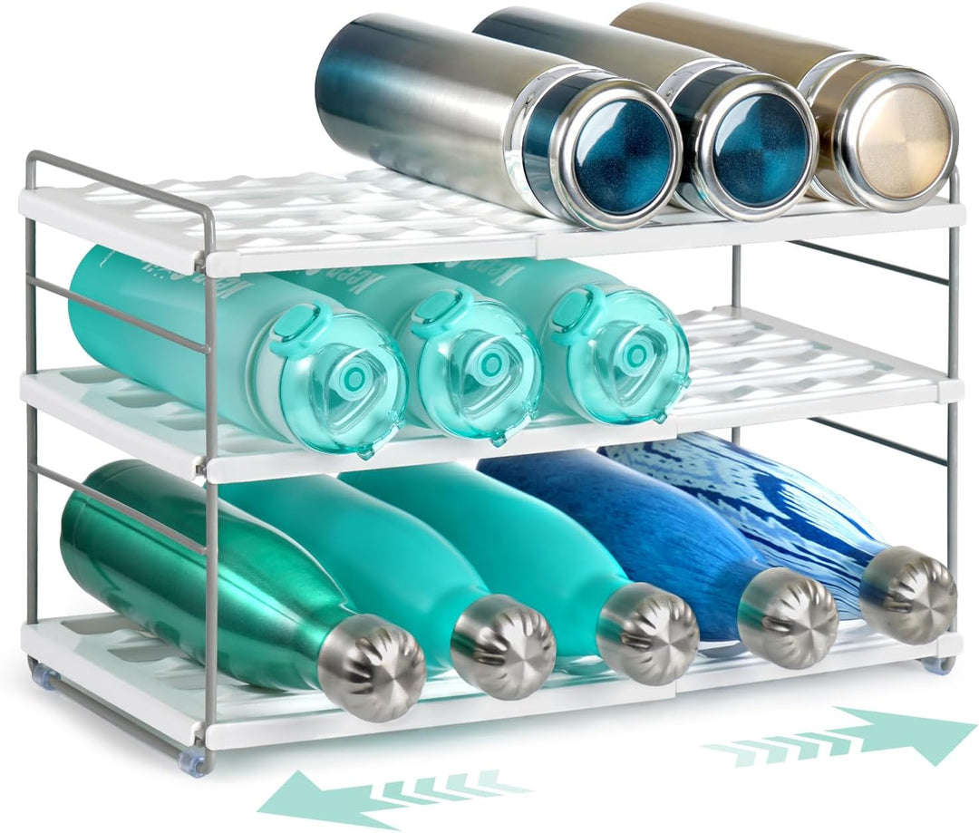 JUPELI Flaschen Organizer verstellbar – Flaschenhalter & Flaschenregal für Wasserflaschen, Thermosfl