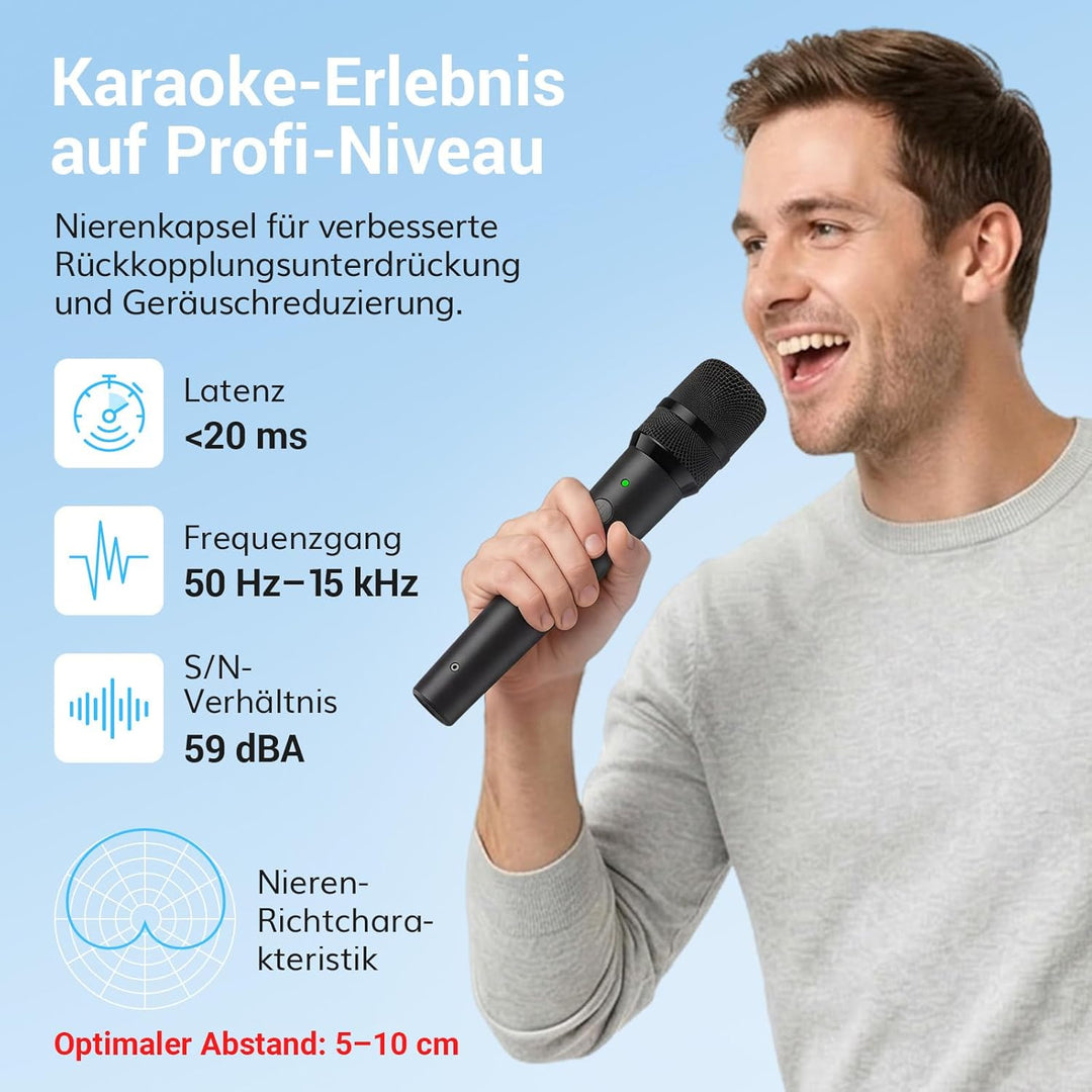 TONOR 2.4G Mikrofon Kabellos, wiederaufladbares Funkmikrofon Set mit 6,35/3,5 mm Empfänger, 15 m Rei