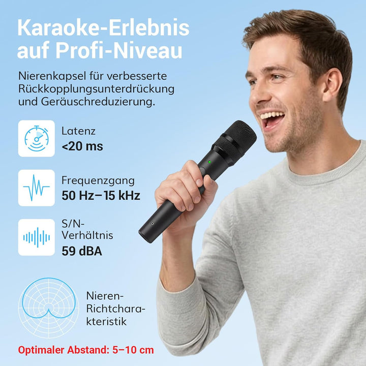 TONOR 2.4G Mikrofon Kabellos, wiederaufladbares Funkmikrofon Set mit 6,35/3,5 mm Empfänger, 15 m Rei