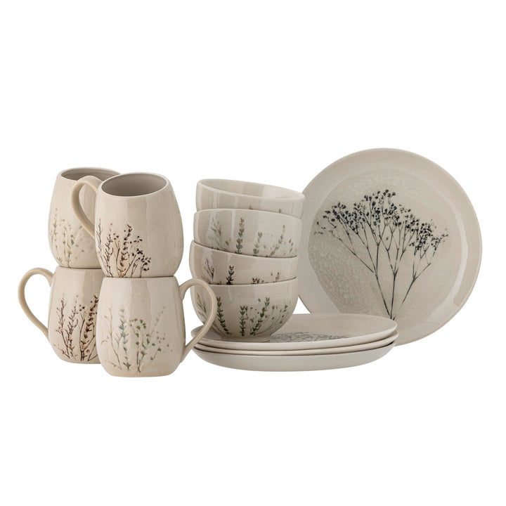 Bloomingville Bea Frühstück Set, Natur, Steingut, C:T10xH10,5/B:T11,5xH6/P:T21xH2, Satz mit 4x3 Arti