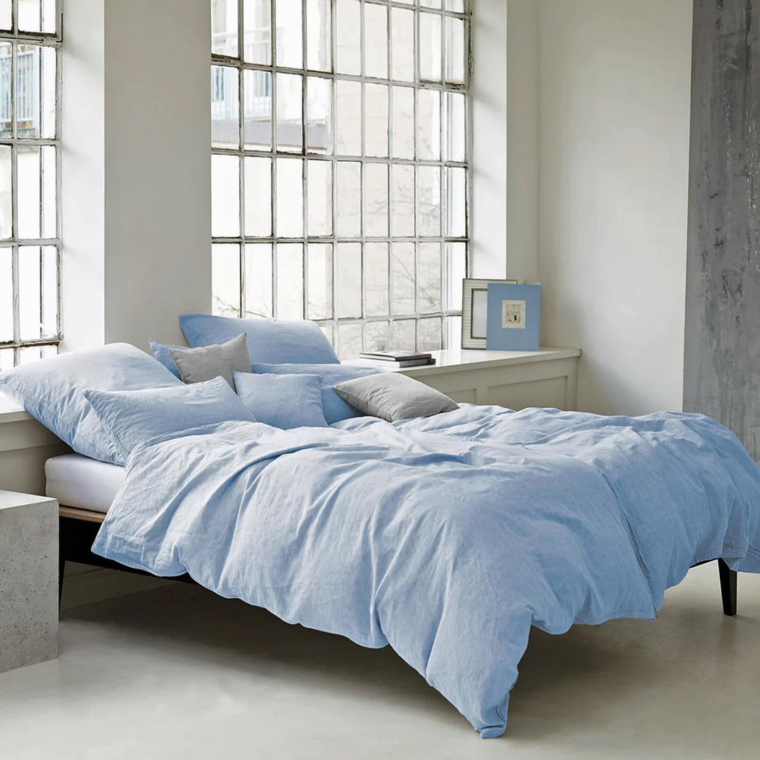 elegante Leinen Bettwäsche Breeze hellblau 1 Bettbezug 135 x 200 cm + 1 Kissenbezug 80 x 80 cm