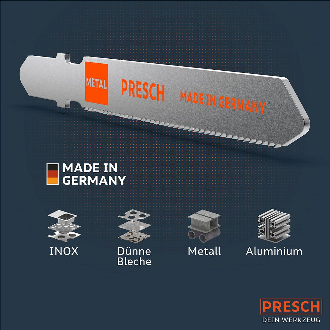 Presch Stichsägeblätter Metall Profi 10 Stk. (Edelstahl, Metall) - Für rostfreie Stähle (1-3mm) - Pr