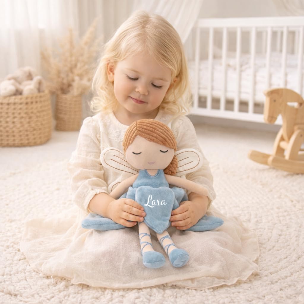 Kuscheltier Fee mit Name Personalisiert, Geschenk zur Geburt, Geschenk zur Taufe, Geschenk für 3 Jäh
