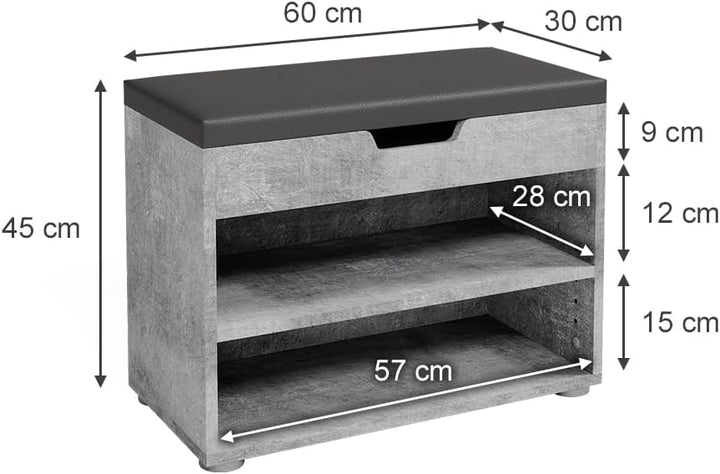 Vicco Schuhbank Rolfe, Beton/Anthrazit, 60 x 45 cm