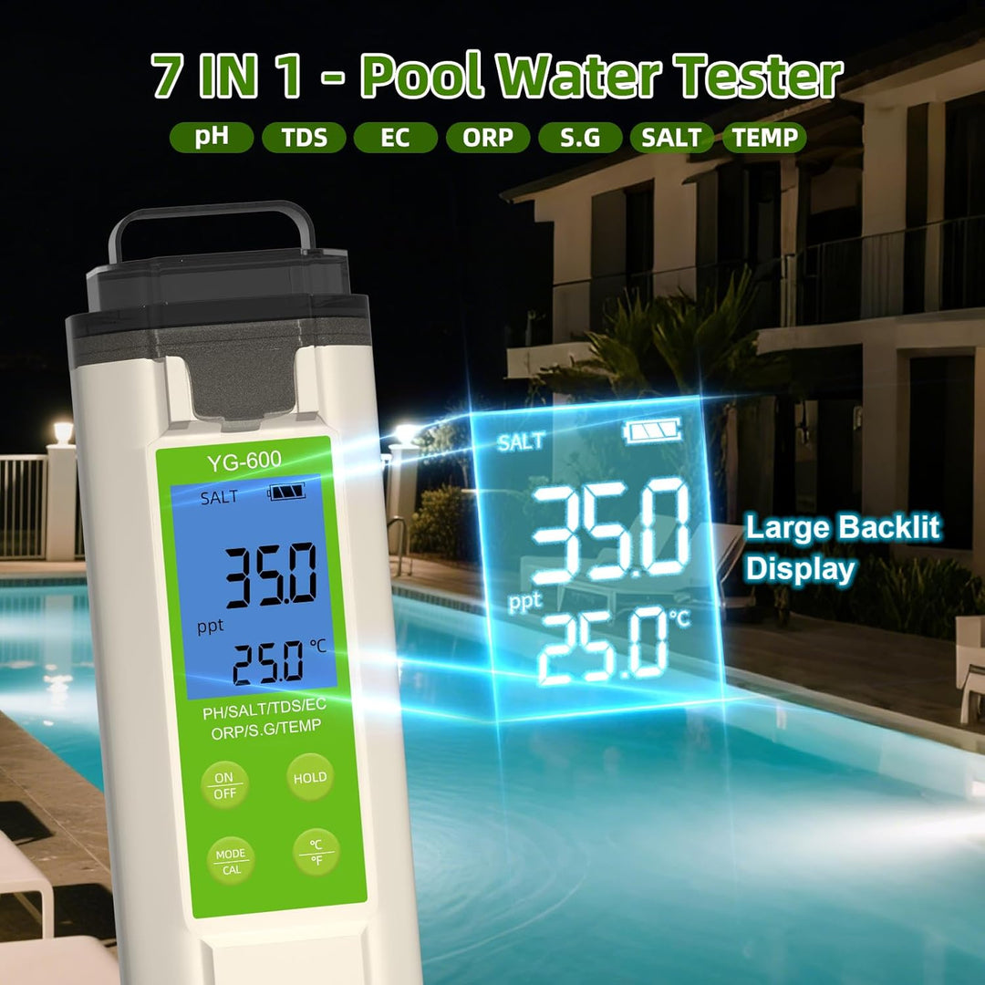 PH Messgerät Wasser， 7in1 Wassertester - pH, TDS, ORP, Salz, Temp - Ph Wert Messgerät Mit Atc & Lcd