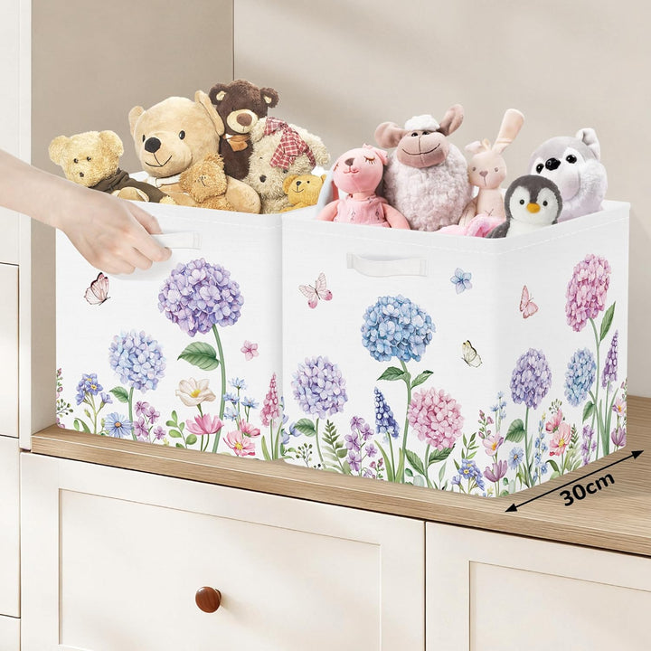 Clastyle 3 Stück Wildblumen Frauen Aufbewahrungsbox Stoff für Kallax Faltbar Aufbewahrungskorb Klein
