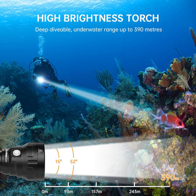 Wurkkos Tauchlampe bis 150 Meter Tiefe, 5000 Lumen Tauchen Taschenlampe Wiederaufladbar, 4* Samsung