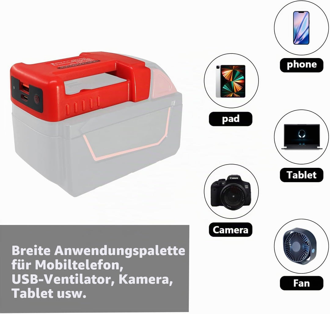 TPDL 2 Pack USB Ladegerät Adapter für Milwaukee M18 18V Akku, mit Typ-C PD 18W Schnellladeanschluss