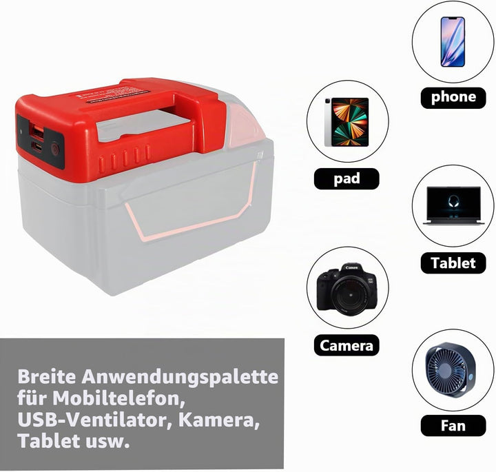 TPDL 2 Pack USB Ladegerät Adapter für Milwaukee M18 18V Akku, mit Typ-C PD 18W Schnellladeanschluss
