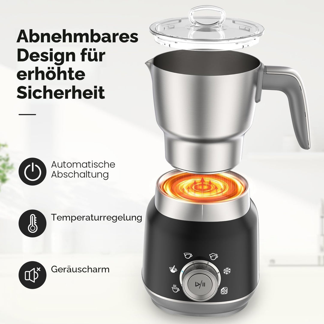 6-in-1 Elektrischer Milchschäumer und Dampfer mit abnehmbaren Bechern, Automatischer Kalter und Warm