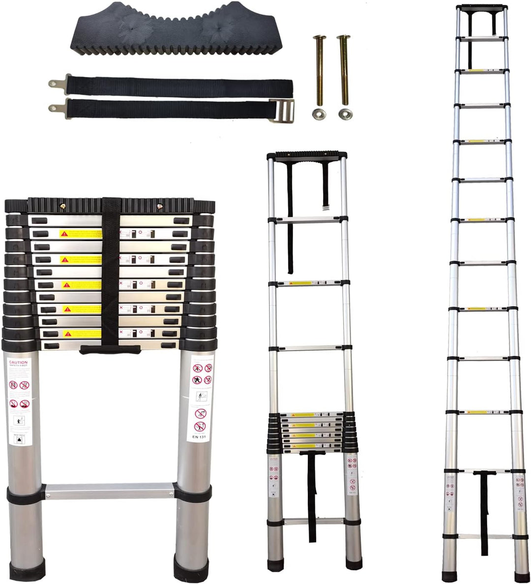 Hooha 5,1M Aluminium Leiter Ausziehbar mit Anti-rutsch Gummipuffer Tragbar Teleskopleiter Belastung