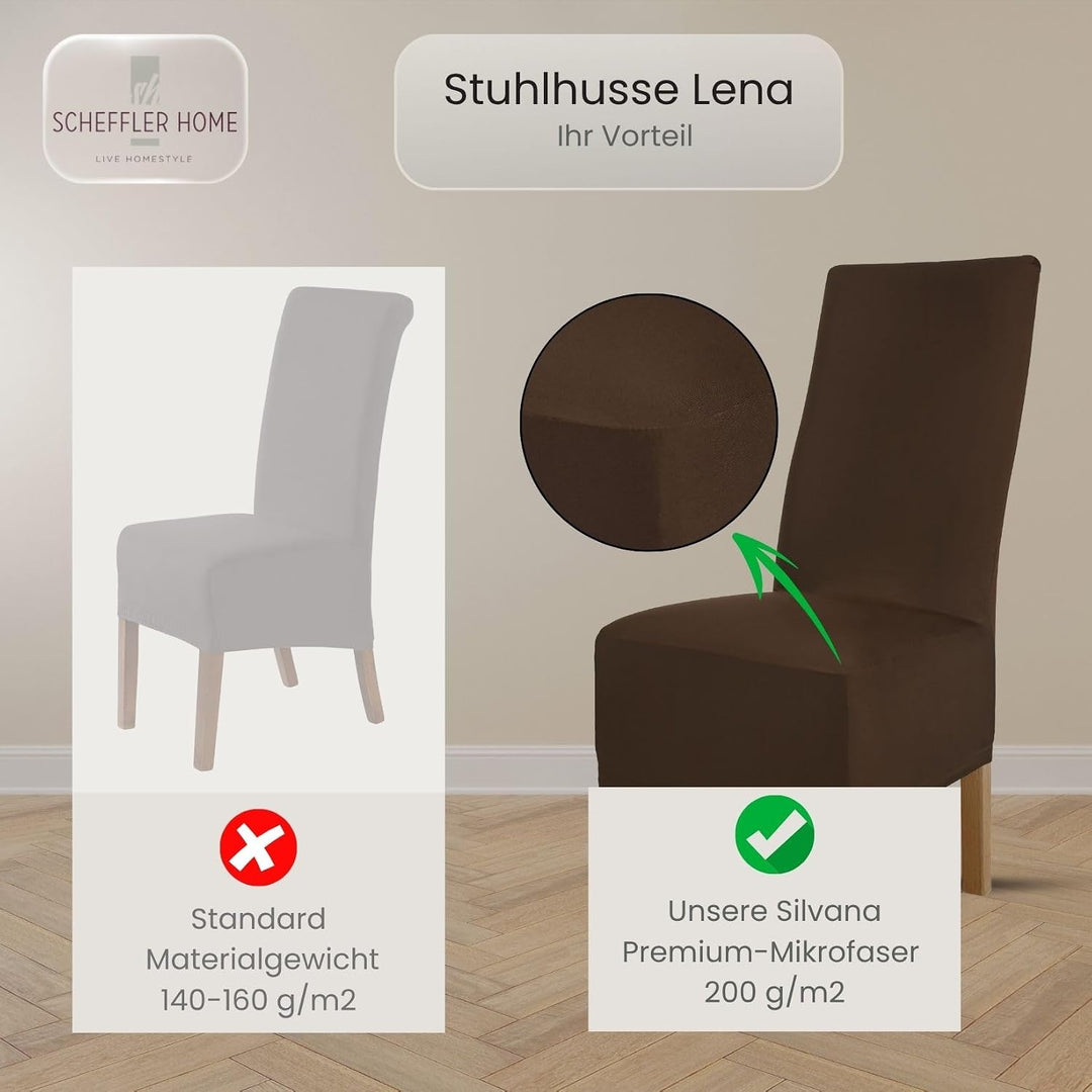 SCHEFFLER-Home Stuhlhussen 4er Set Lena Braun/elastische und langlebige Hussen für Stühle/Robustes F
