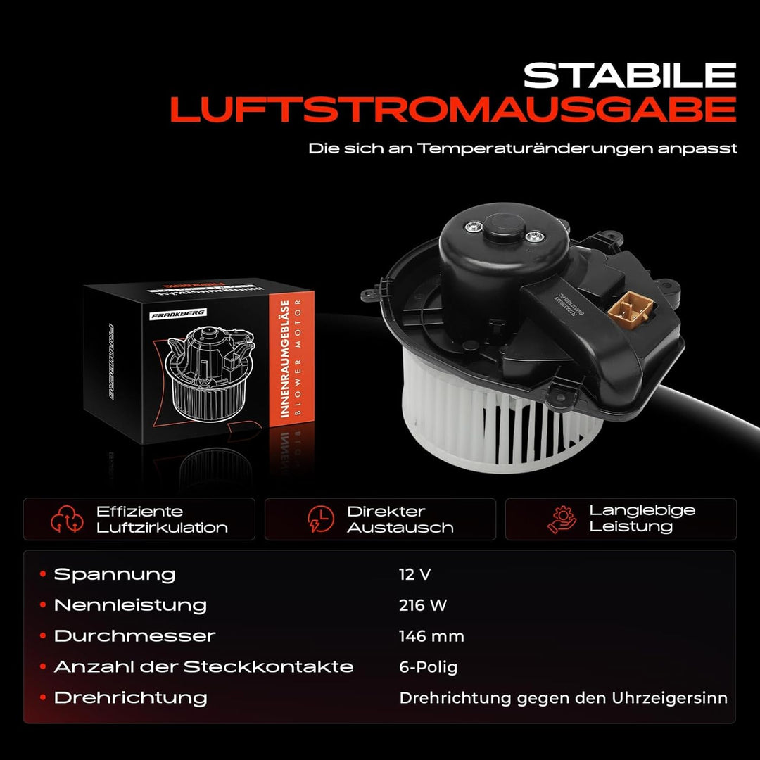 Frankberg Heizungsgebläse Gebläsemotor Kompatibel mit A4 8D2 B5 1.6L-2.8L 1997-2001 P.a.s.s.a.t 3B2