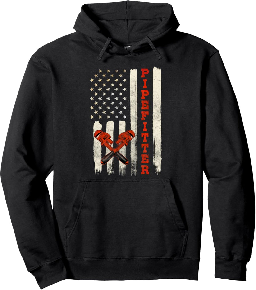 Pipefitter Gifts Funny Plumber American Flag Pipefitter Pullover Hoodie