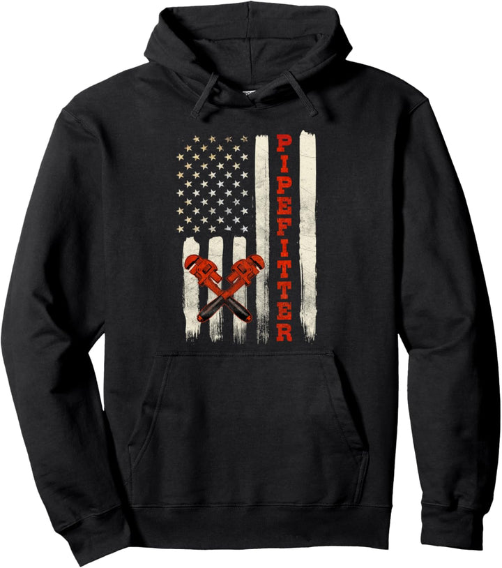 Pipefitter Gifts Funny Plumber American Flag Pipefitter Pullover Hoodie