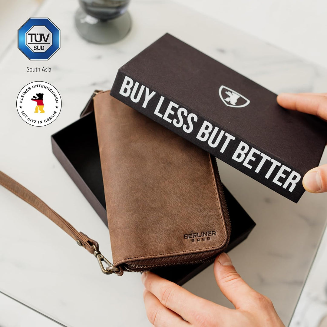 Berliner Bags Vintage Brieftasche Dallas aus Leder mit RFID-Schutz, M Geldbörse für Herren - Braun E
