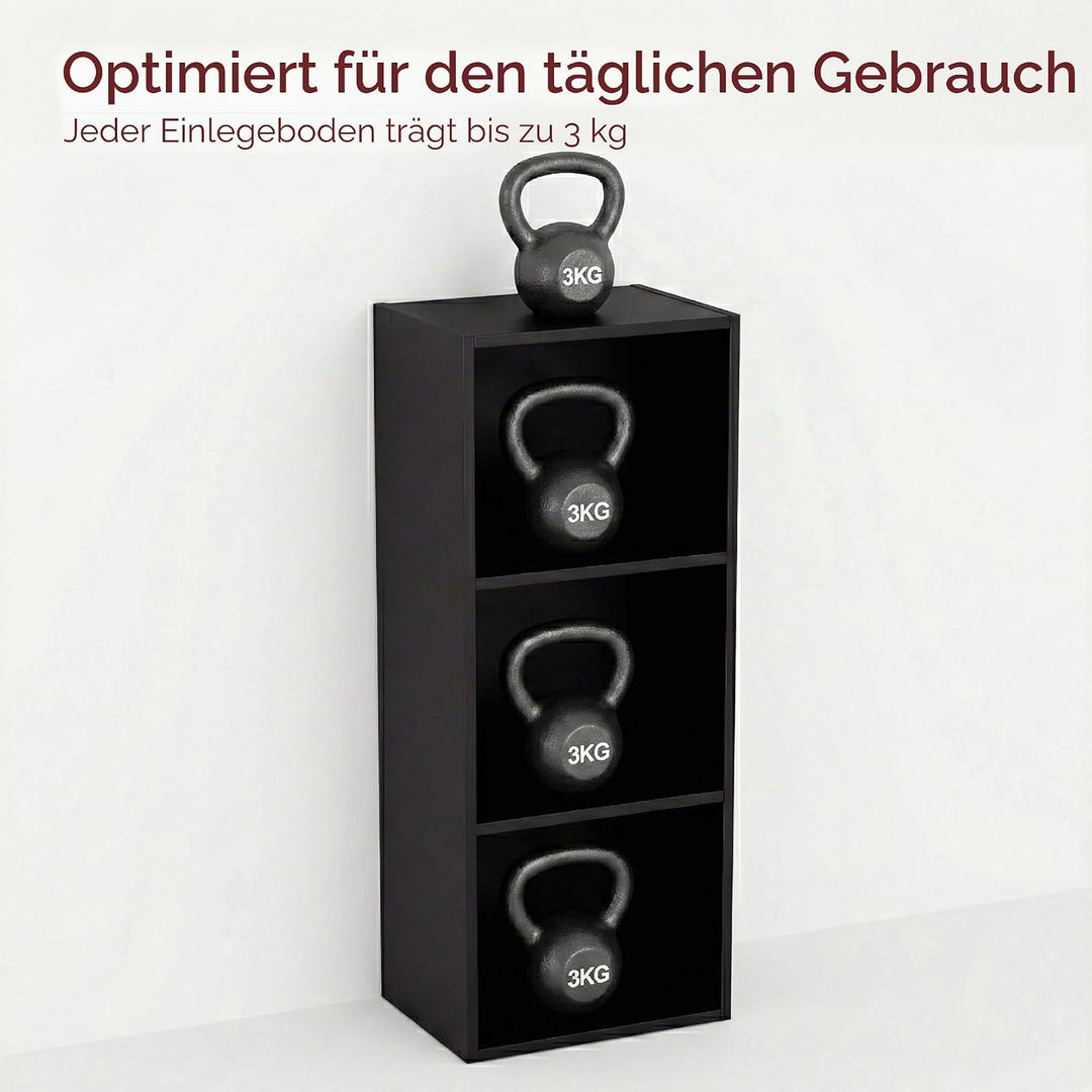 Vida Designs Oxford Bücherregal mit 3 Ebenen, würfelförmig, schwarz, Holz-Regaleinheit für Büro, Woh