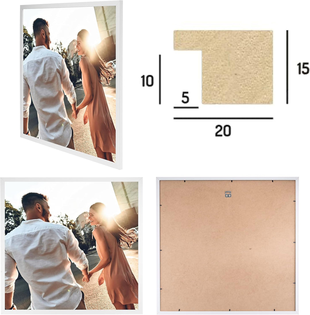 CABBEL Dreierpack (3 Stk.) Bilderrahmen 40x40 cm MDF Holz-Rahmen in Weiss | mit bruchsicherem Plexi-