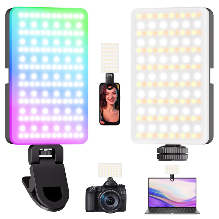 RGB 138 LED Videolicht, Tragbares 2700-6500K Handy Licht, Wiederaufladbar 1800mAh CRI95+ Selfie Lich