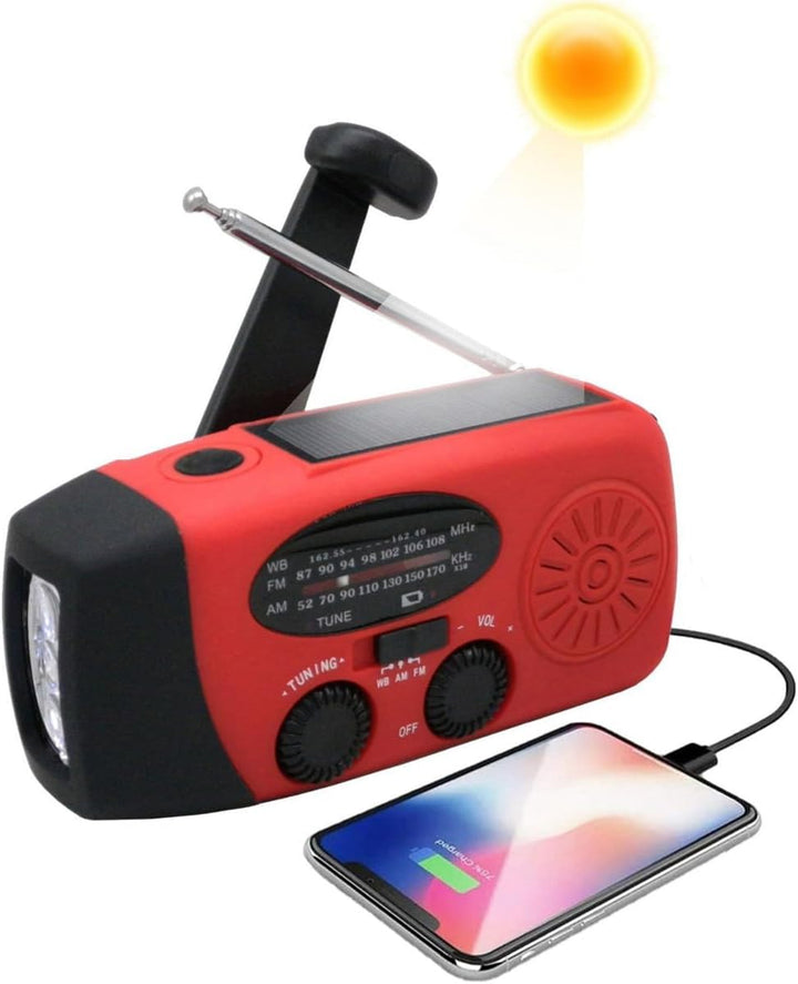 Kurbelradio mit Solarbetrieb, Handkurbel-Dynamo, Notradio mit 2000 mAh NiMH-Akku, Weltempfänger für