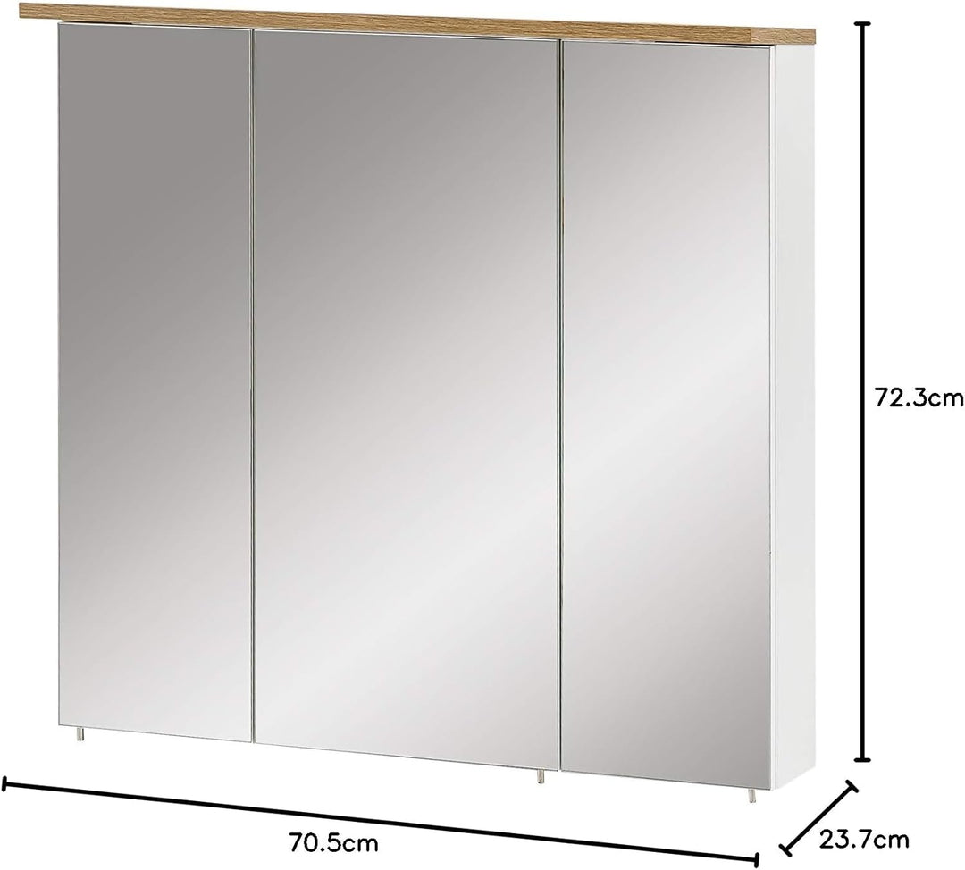 Schildmeyer Spiegelschrank Padua 142296, weiss glanz/eiche landhaus Dekor, 70,5 x 16 x 72,5 cm