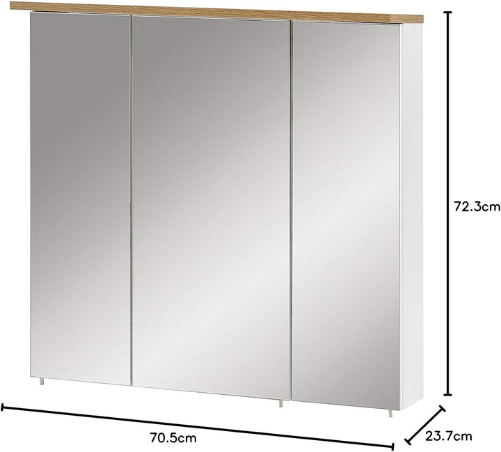 Schildmeyer Spiegelschrank Padua 142296, weiss glanz/eiche landhaus Dekor, 70,5 x 16 x 72,5 cm