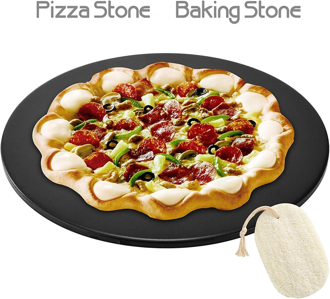 Pizzastein für Ofen, Grill, schwarze Glasur, BBQ, Backstein, rund, Keramik, fleckenfrei, Brotform (s