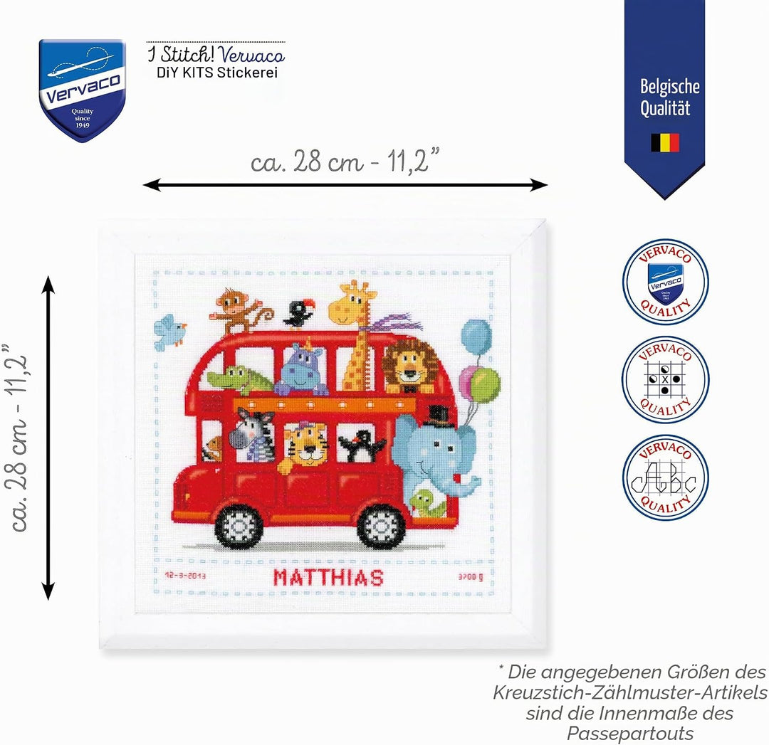Vervaco Zählmuster Fröhliche Busfahrt Zählmusterpackung-Stickpackung im gezählten Kreuzstich, Baumwo