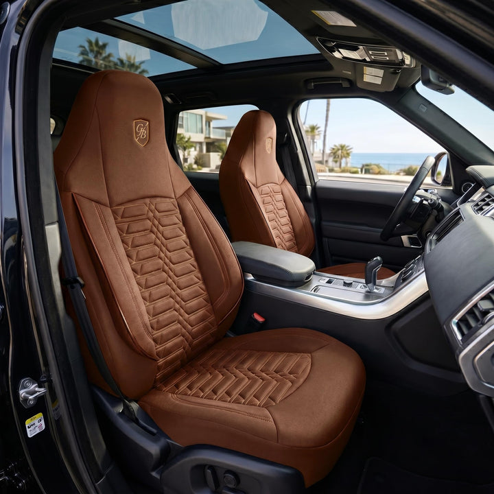 Autositzbezüge Universal für PKW & SUV – Premium Vordersitze Auto Sitzbezug aus Lacoste-Stoff, Terra