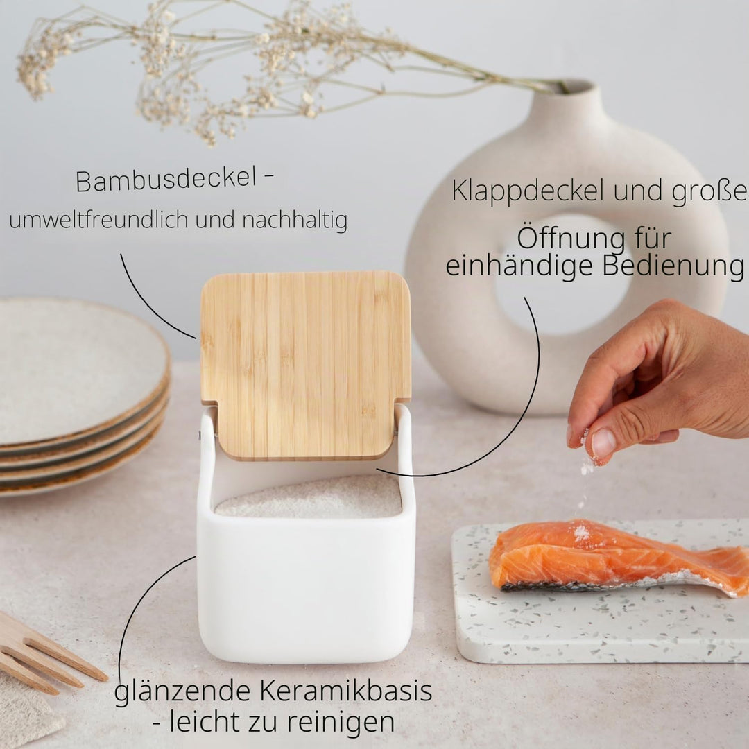 Zubehör-Set für Küche - inkl. 1 x Salzdose mit deckel und 1 x Knoblauch dose mit deckel aus Bambusho